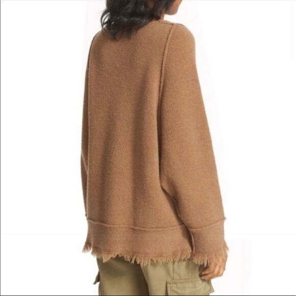 Free People Brown Irresistible Oversized V-Neck Frayed Fringed Sweater for fall - Picture 7 of 15